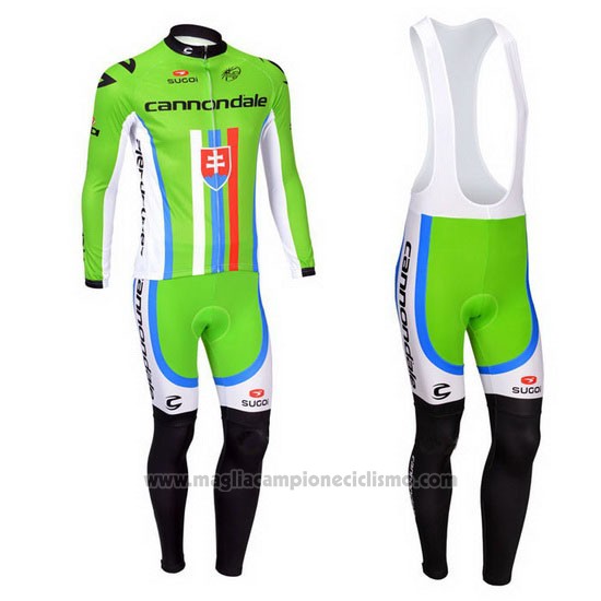 2013 Abbigliamento Ciclismo Cannondale Campione Slovacchia Manica Lunga e Salopette